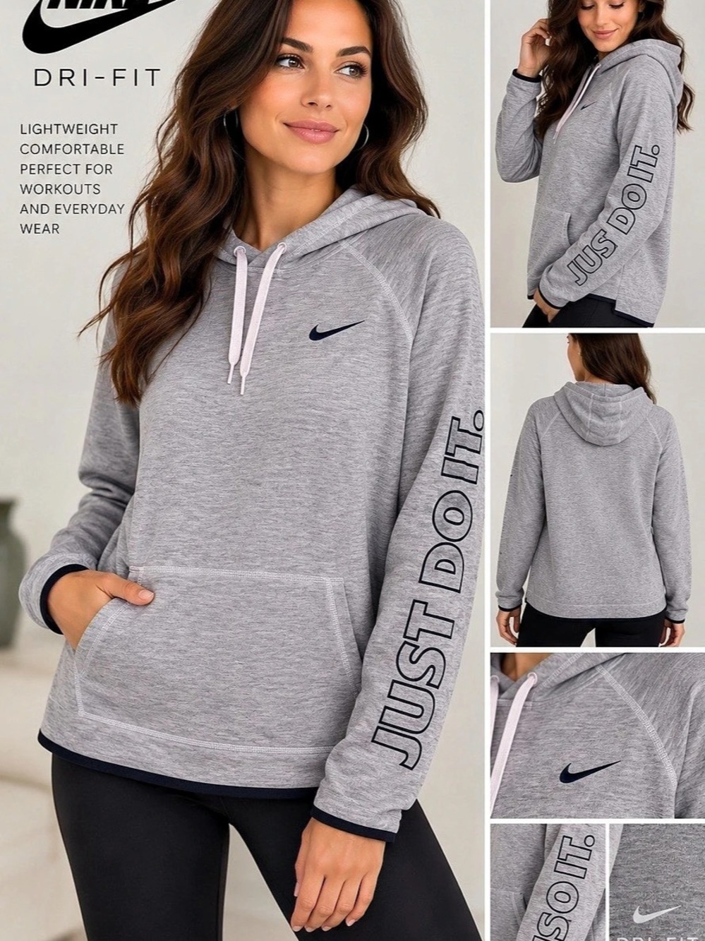 Nike Dri-FIT Just Do It Sleeve Graphic Hoodie Gray & Black XL